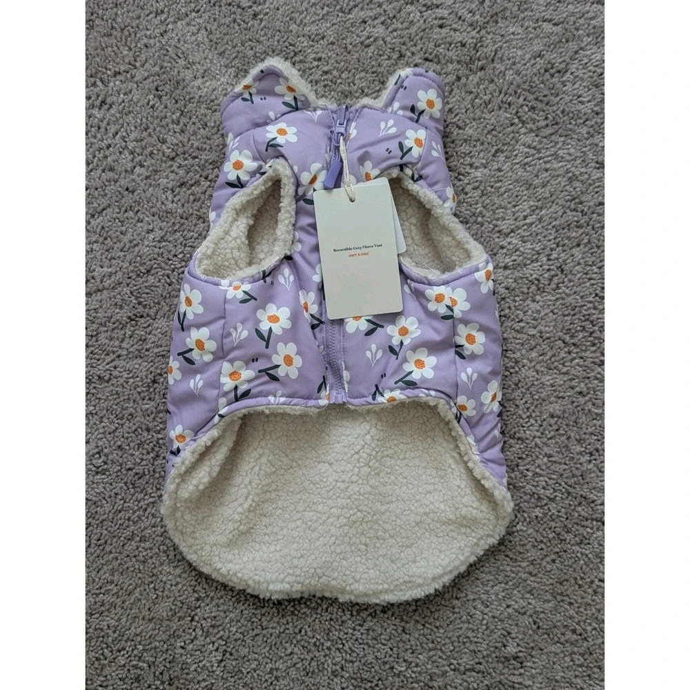 Sniff & Bark Vest Reversible Purple Daisy Cozy Fleece Zip Up Jacket NWT